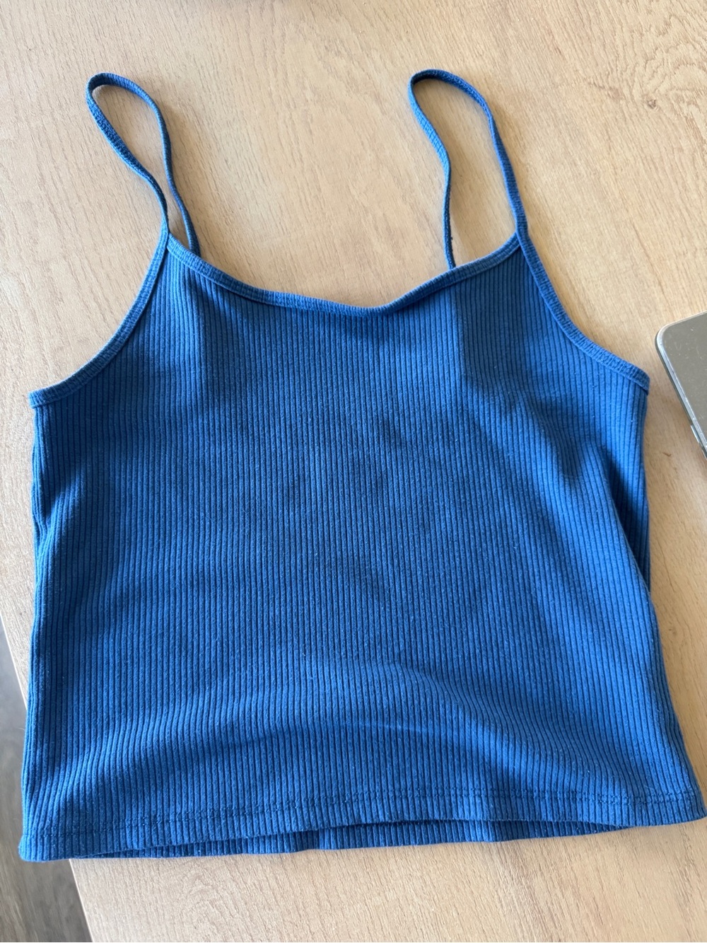 American Eagle Outfitters Blue Ribbed Spaghetti Strap Crop Top